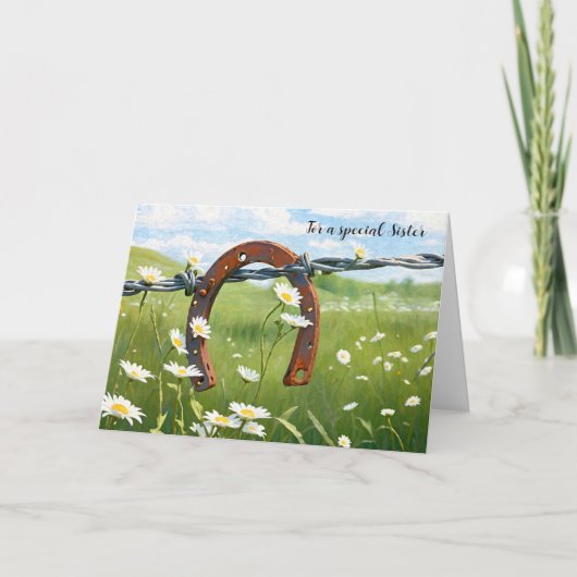 Carte Rusty Horseshoe pour l'anniversaire de soeur (Devant)