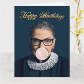 Carte Ruth Bader Ginsburg Soufflant Un Bubble Gum Rose (Fleur jaune)
