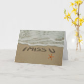 Carte Sable écrivant tu me manque à la plage (Fleur jaune)