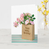 Carte Sac 100e anniversaire avec roses roses roses (Fleur jaune)