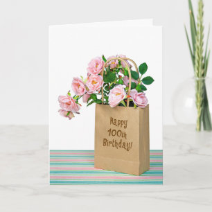 Carte Sac 100e anniversaire avec roses roses roses