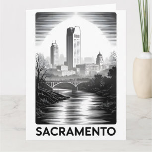 Carte Sacramento Californie Skyline Noir Blanc Gravure s