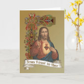 Carte Sacré Coeur de Jésus Vintage religieux (Fleur jaune)