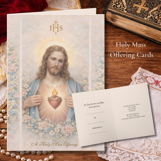 Carte Sacred Heart of Jesus  Catholic Mass Offering Card