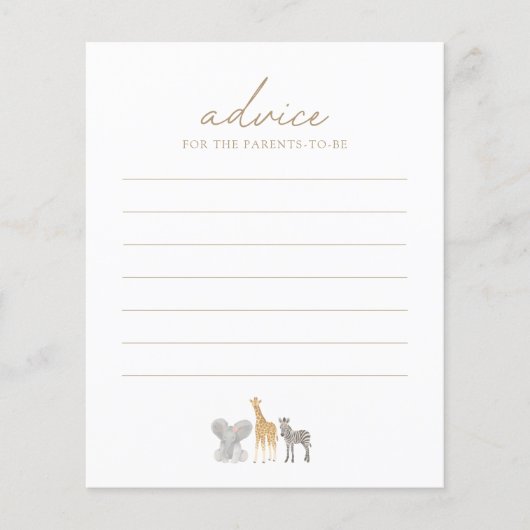 Carte Safari Animaux Baby shower Conseils (Devant)