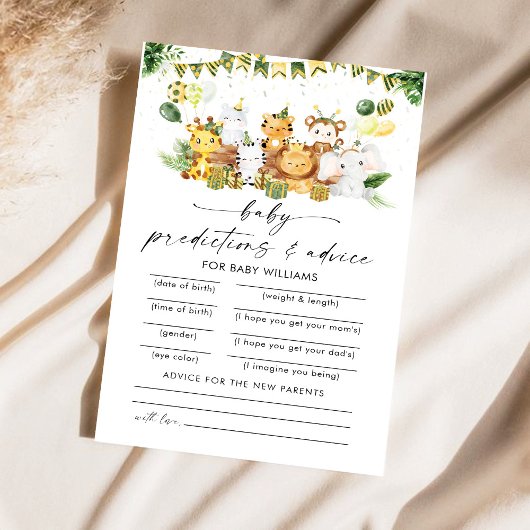 Carte Safari Animaux Baby shower de prédictions