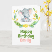 Carte Safari bébé éléphant Joyeux anniversaire (Fleur jaune)