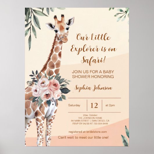 Carte Safari Giraffe Baby shower Affiche de bienve (Devant)