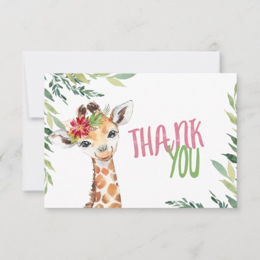 Carte Safari Giraffe rose Merci (Devant)