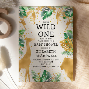 Carte Safari Green Gold Ecru Baby shower neutre Invitati
