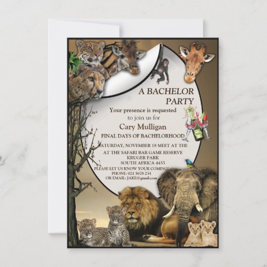 Carte Safari Park Outdoor Bachelor Party (Devant)