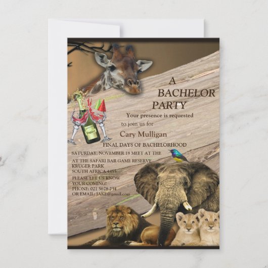 Carte Safari Park Outdoor Bachelor Party (Devant)