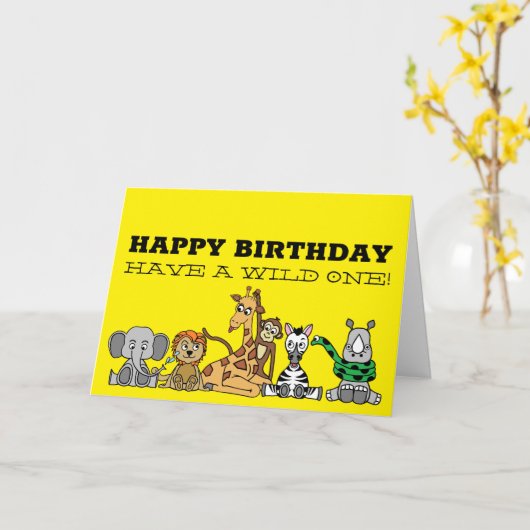 Carte Safari sauvage, Anniversaire des enfants (Fleur jaune)