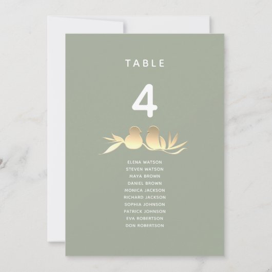 Carte Sage Green and Gold Wedding Seating Chart (Dos)