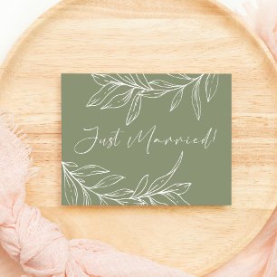 Carte Sage Green Boho Flower Mariage vient de se marier
