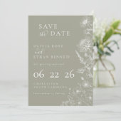 Carte Sage Green Botanical Minimal Wedding Save the Date (Debout devant)