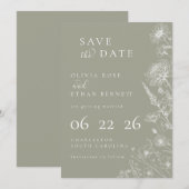 Carte Sage Green Botanical Minimal Wedding Save the Date (Devant / Derrière)