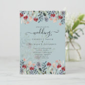 Carte Sage Green Burgundy Blue Floral Mariage (Debout devant)