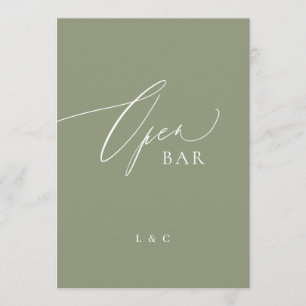 Carte Sage Green Calligraphie 5 x 7 Mariage Open Bar Sig