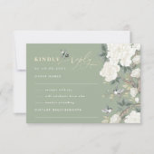 Carte Sage Green Chinoiserie Bird Peony Wedding RSVP (Devant)