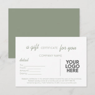 Carte Sage Green Écriture Manuelle Cadeau Professionnel