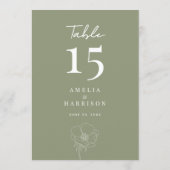 Carte Sage Green Elegant Floral Mariage 5x7 Numéro de ta (Dos)