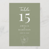 Carte Sage Green Elegant Floral Mariage 5x7 Numéro de ta (Devant)