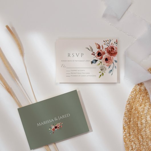 Carte Sage Green Elegant Floral RSVP