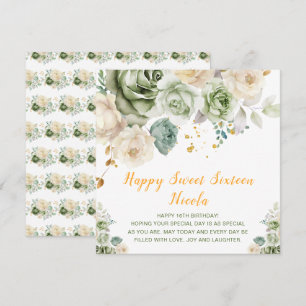Carte Sage Green et crème Sweet sixteen Floral