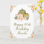 Carte Sage Green et Peach Floral Citrouille Anniversaire (Fleur jaune)