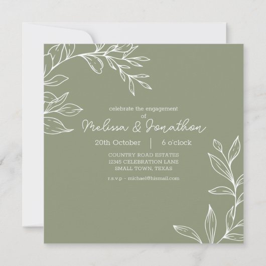 Carte Sage Green Flowers Boho Ajouter Photo Engagement P (Dos)