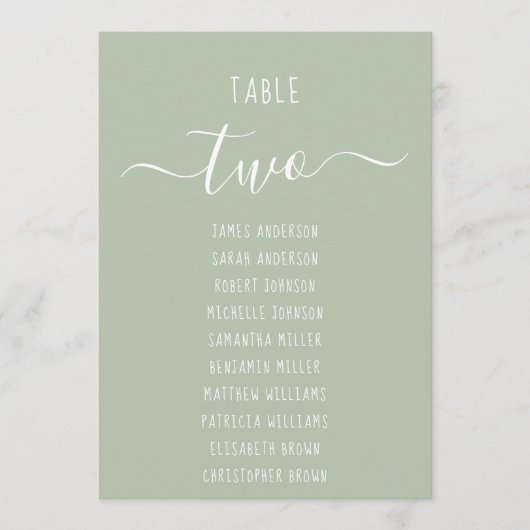 Carte Sage Green Modern White Script Seating Chart Card (Devant)