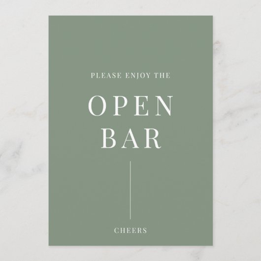 Carte Sage Green Moderne élégant Mariage Open Bar Signal (Devant)