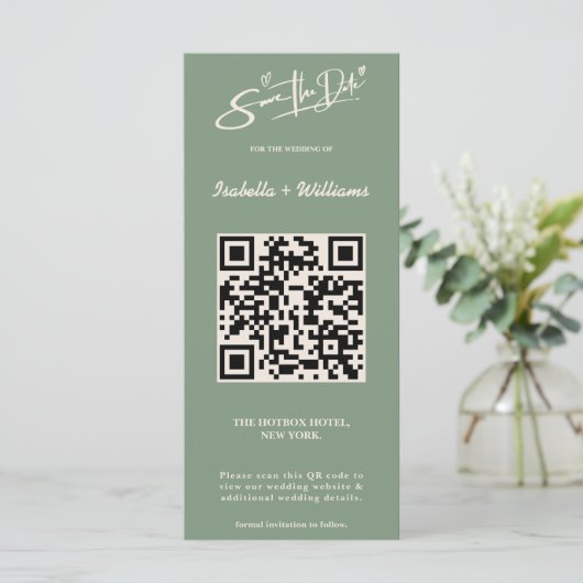 Carte Sage Green Photo Mariage Code QR Enregistrer La Da (Debout devant)