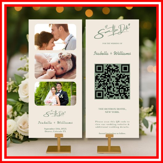 Carte Sage Green Photo Mariage Code QR Enregistrer La Da