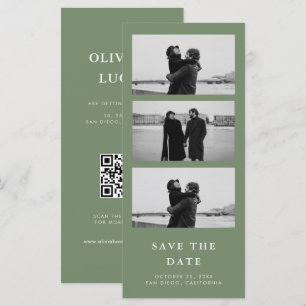 Carte Sage Green Photo Strip QR Code Mariage