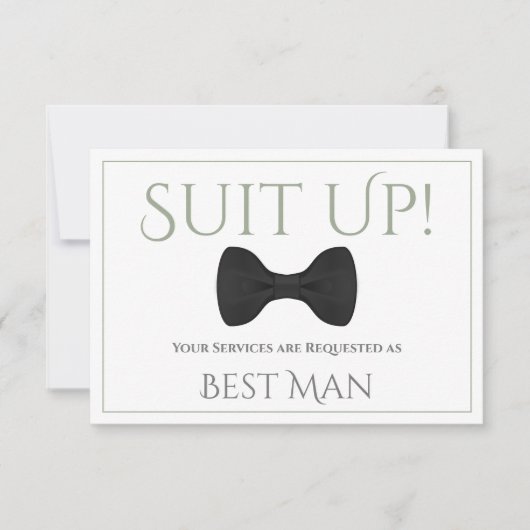 Carte Sage Green sur White Be My Best Man Fun Bow Cravat (Devant)