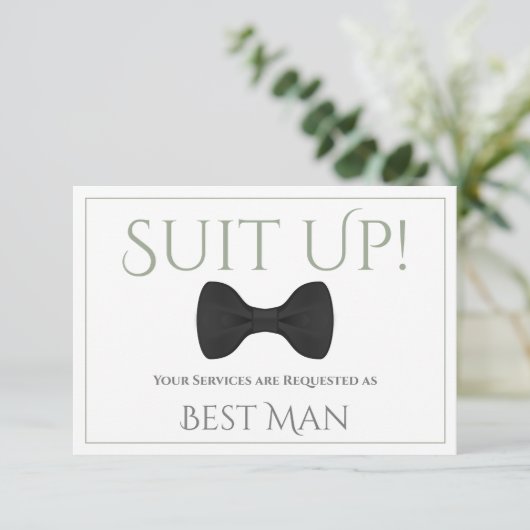 Carte Sage Green sur White Be My Best Man Fun Bow Cravat (Debout devant)
