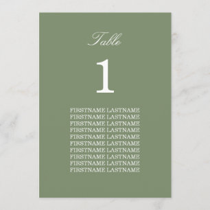 Carte Sage Green Table Noms D'Invités