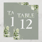 Carte Sage Green Typographie florale Numéro de tableau (Devant / Derrière)