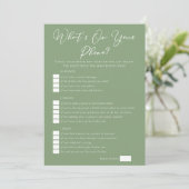 Carte Sage Green What's On Your Phone Bridal Shower (Debout devant)
