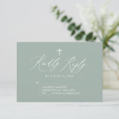 Carte Sage Green White Cross Boy Baptism RSVP (Debout devant)
