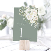 Carte Sage Green White Floral Wedding Table Number Card