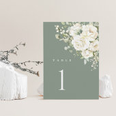 Carte Sage Green White Floral Wedding Table Number Card