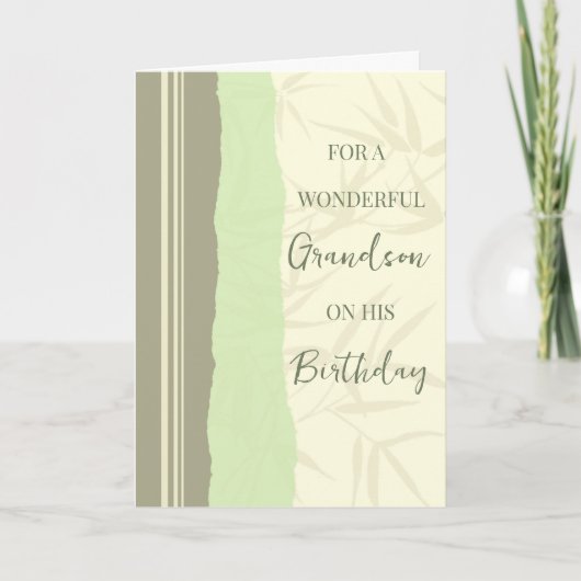 Carte Sage Vert et Beige Grandson Anniversaire (Devant)