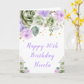 Carte Sage Vert et violet Floral Joyeux anniversaire (Fleur jaune)