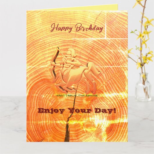 Carte Sagittaire Abstrait Anniversaire plié (Fleur jaune)