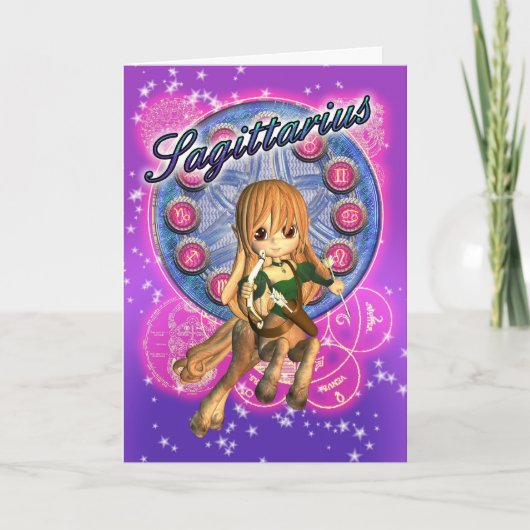 Carte Sagittarius Zodiac Avec Centenaire Femme (Devant)