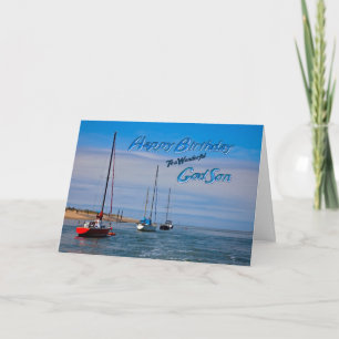 Carte Sailing boats at anchor birthday card for Godson