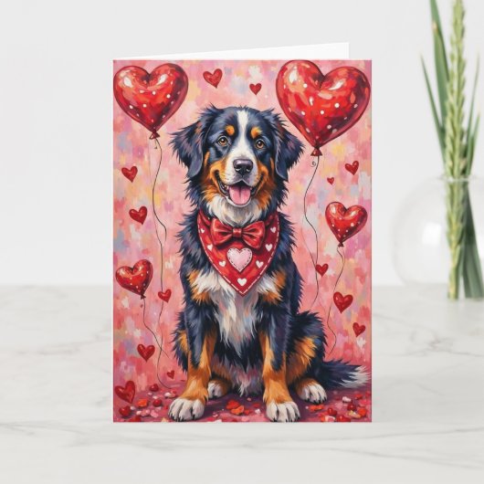 Carte Saint-Bernard à poil long pour la Saint-Valentin a (Devant)